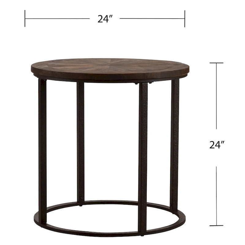 Brown/Black Industrial Round Side Table, Reclaimed Wood Top, 1-Person