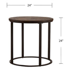 Brown/Black Industrial Round Side Table, Reclaimed Wood Top, 1-Person