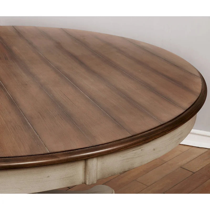Roundhill Furniture Arch Weathered Oak Round Dining Table - Weathered oak and white
