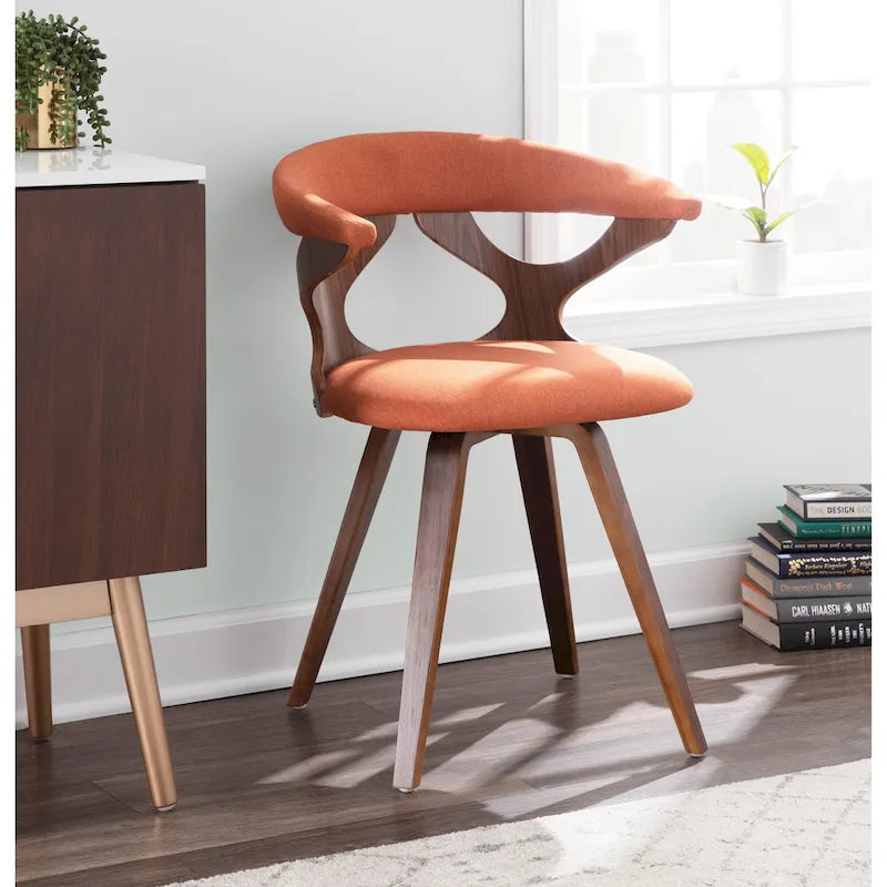Mid-Century Modern Accent Chair | Orange or Green | Walnut Finish | Single Seat