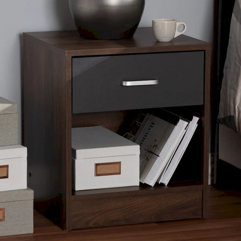Brown & Grey 1-Drawer Nightstand, Contemporary Style, Single User