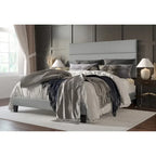 Gray Upholstered Platform Bed, Panel Style, 1-2 Person