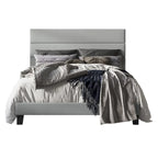 Gray Upholstered Platform Bed, Panel Style, 1-2 Person