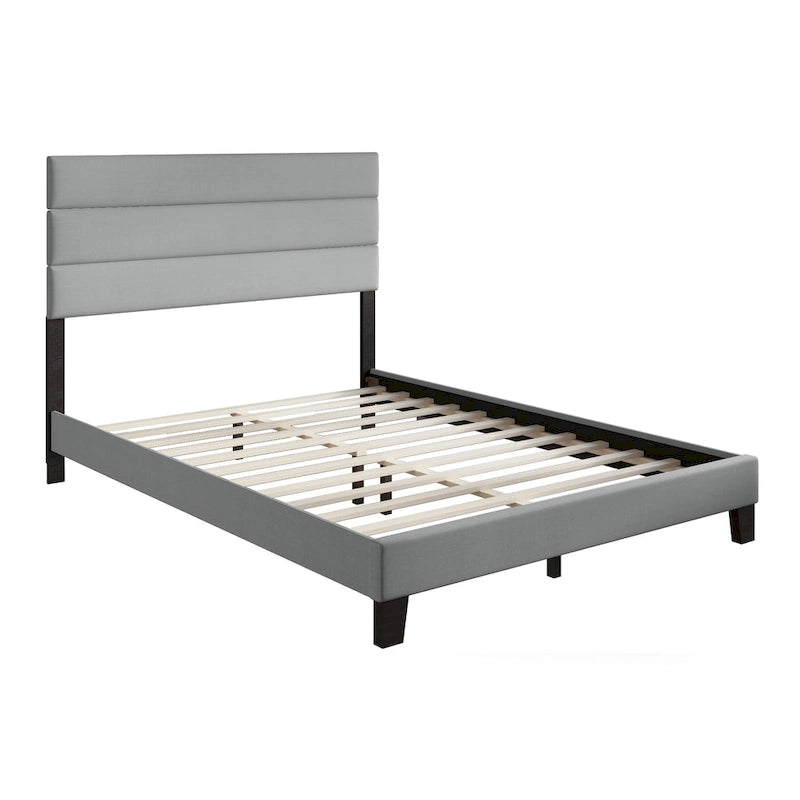 Gray Upholstered Platform Bed, Panel Style, 1-2 Person