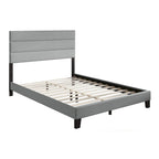 Gray Upholstered Platform Bed, Panel Style, 1-2 Person