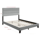 Gray Upholstered Platform Bed, Panel Style, 1-2 Person