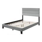 Gray Upholstered Platform Bed, Panel Style, 1-2 Person