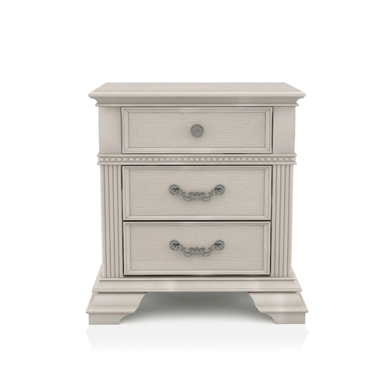 Antique White / Grey Traditional 2-Drawer Nightstand with USB Charger