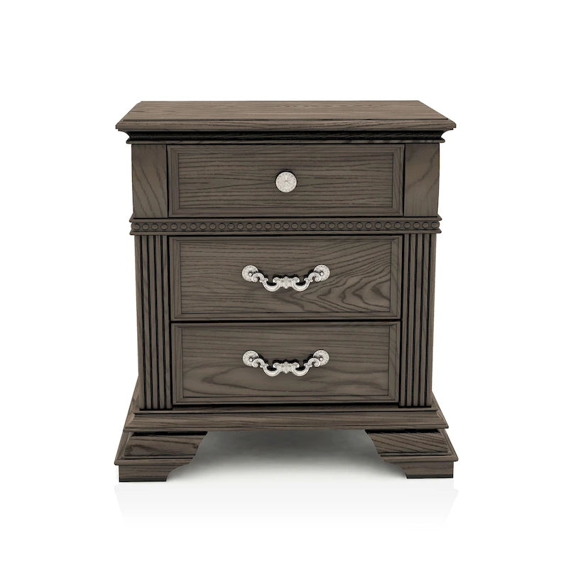 Antique White / Grey Traditional 2-Drawer Nightstand with USB Charger