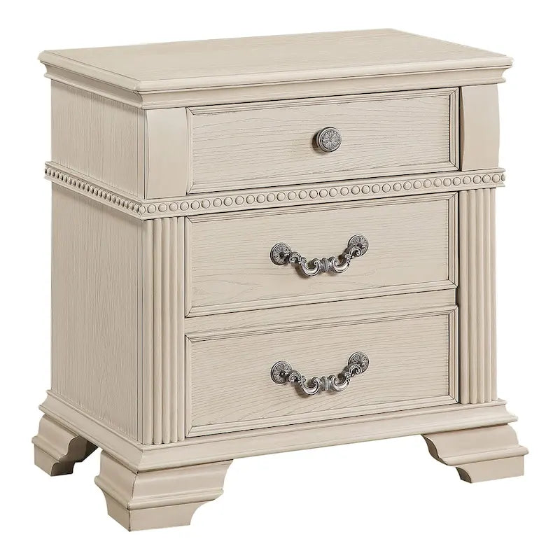 Antique White / Grey Traditional 2-Drawer Nightstand with USB Charger