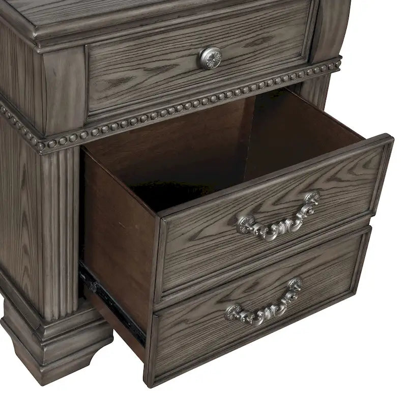 Antique White / Grey Traditional 2-Drawer Nightstand with USB Charger