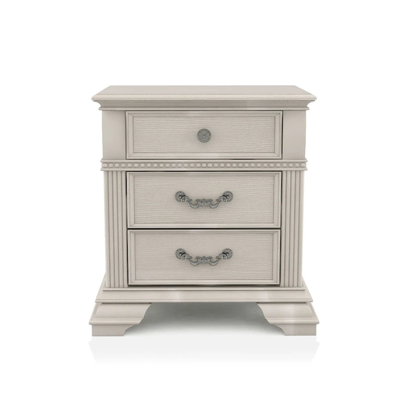 Antique White / Grey Traditional 2-Drawer Nightstand with USB Charger