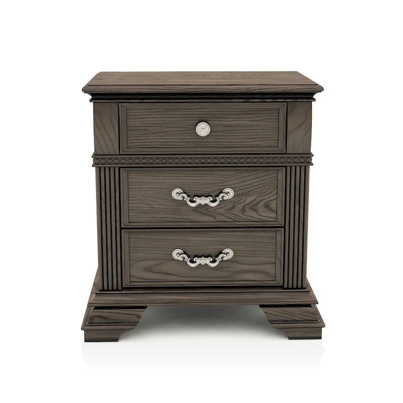 Antique White / Grey Traditional 2-Drawer Nightstand with USB Charger