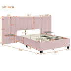 Beige Velvet Platform Bed with Headboard Shelves, Full/Queen, Sleeps 2