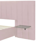 Beige Velvet Platform Bed with Headboard Shelves, Full/Queen, Sleeps 2