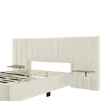 Beige Velvet Platform Bed with Headboard Shelves, Full/Queen, Sleeps 2