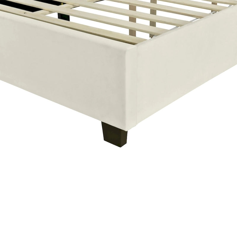 Beige Velvet Platform Bed with Headboard Shelves, Full/Queen, Sleeps 2