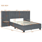 Beige Velvet Platform Bed with Headboard Shelves, Full/Queen, Sleeps 2