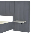 Beige Velvet Platform Bed with Headboard Shelves, Full/Queen, Sleeps 2