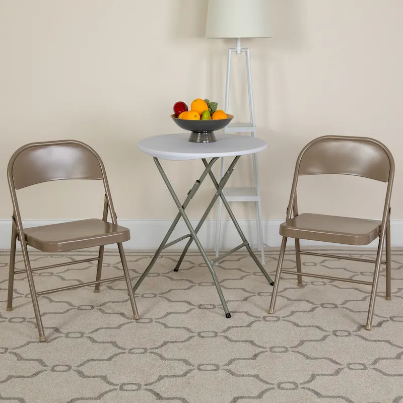 Metal Folding Chair, Set of 2 – Red / Black / Beige / Gray, Seats 2