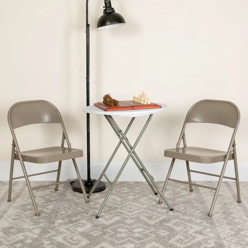 Metal Folding Chair, Set of 2 – Red / Black / Beige / Gray, Seats 2