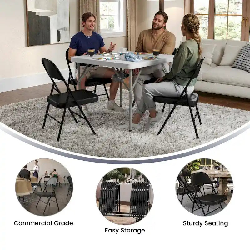 Metal Folding Chair, Set of 2 – Red / Black / Beige / Gray, Seats 2