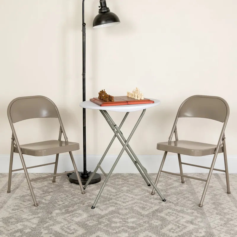 Metal Folding Chair, Set of 2 – Red / Black / Beige / Gray, Seats 2