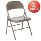 Metal Folding Chair, Set of 2 – Red / Black / Beige / Gray, Seats 2