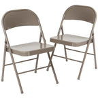 Metal Folding Chair, Set of 2 – Red / Black / Beige / Gray, Seats 2