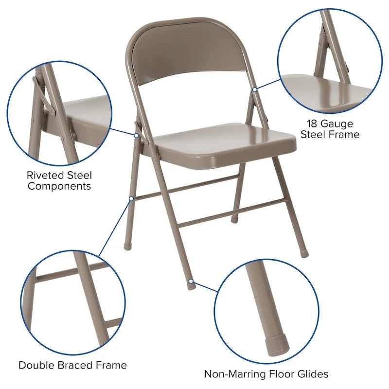 Metal Folding Chair, Set of 2 – Red / Black / Beige / Gray, Seats 2