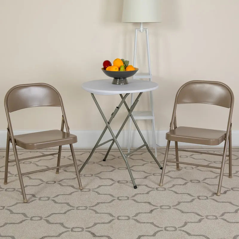 Metal Folding Chair, Set of 2 – Red / Black / Beige / Gray, Seats 2