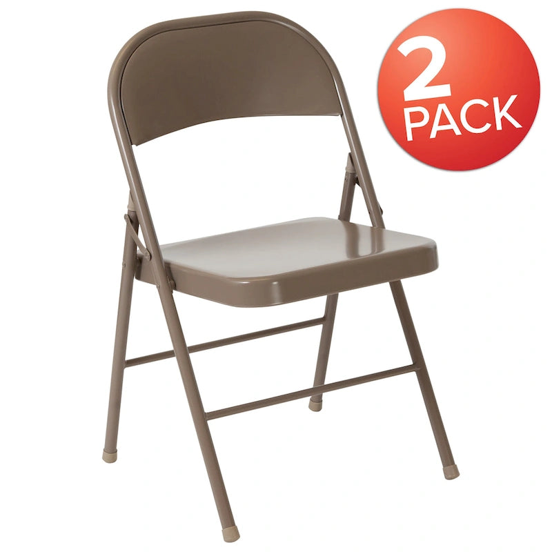 Metal Folding Chair, Set of 2 – Red / Black / Beige / Gray, Seats 2