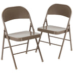 Metal Folding Chair, Set of 2 – Red / Black / Beige / Gray, Seats 2