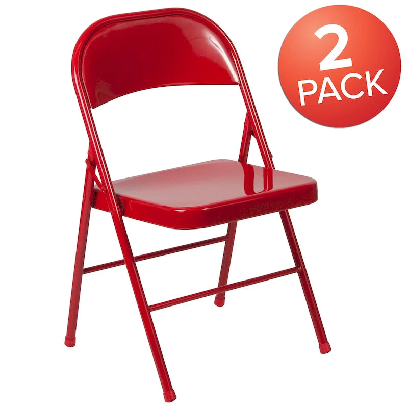 Metal Folding Chair, Set of 2 – Red / Black / Beige / Gray, Seats 2