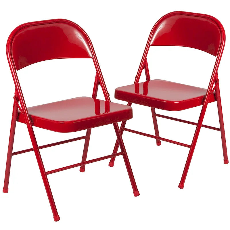 Metal Folding Chair, Set of 2 – Red / Black / Beige / Gray, Seats 2