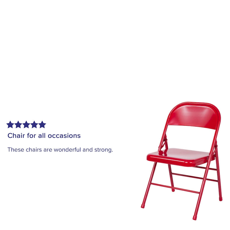 Metal Folding Chair, Set of 2 – Red / Black / Beige / Gray, Seats 2