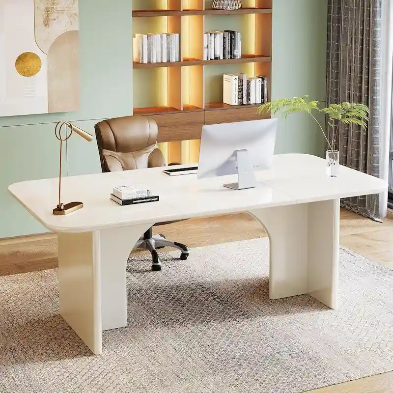 63" White/Black Arch-Base Computer Desk, 2-Person