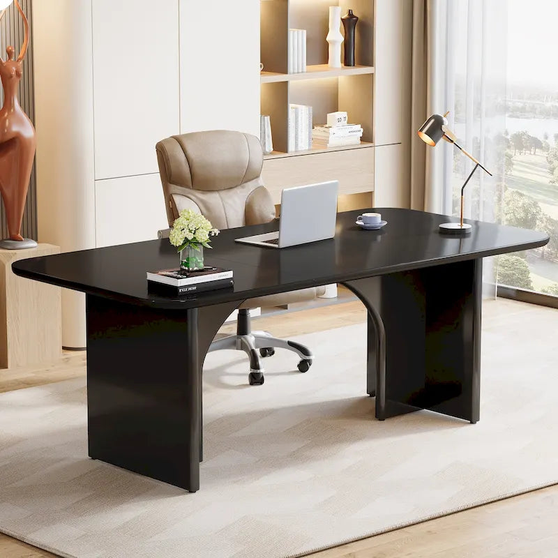 63" White/Black Arch-Base Computer Desk, 2-Person