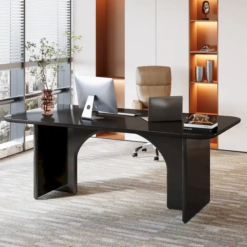 63" White/Black Arch-Base Computer Desk, 2-Person