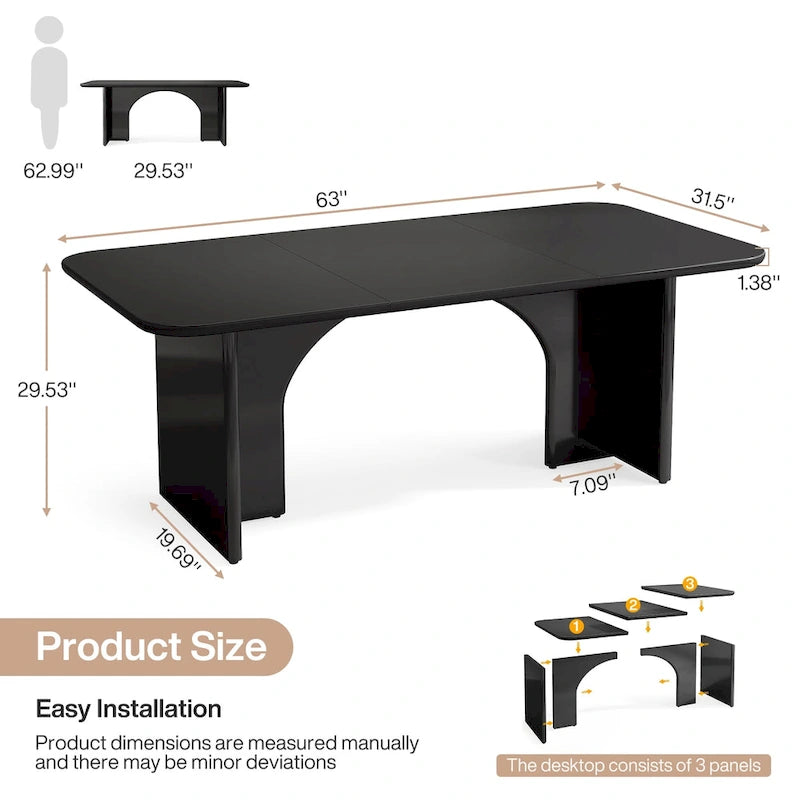 63" White/Black Arch-Base Computer Desk, 2-Person