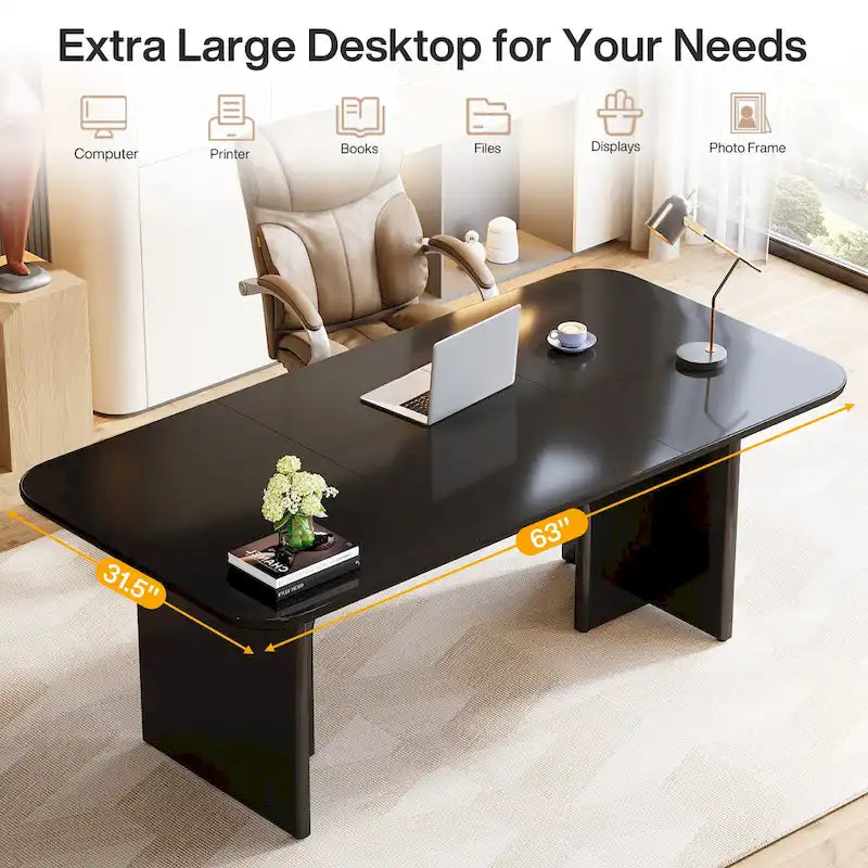 63" White/Black Arch-Base Computer Desk, 2-Person