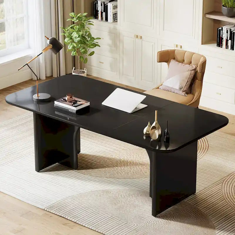 63" White/Black Arch-Base Computer Desk, 2-Person