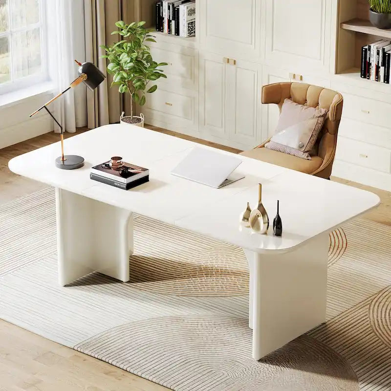 63" White/Black Arch-Base Computer Desk, 2-Person