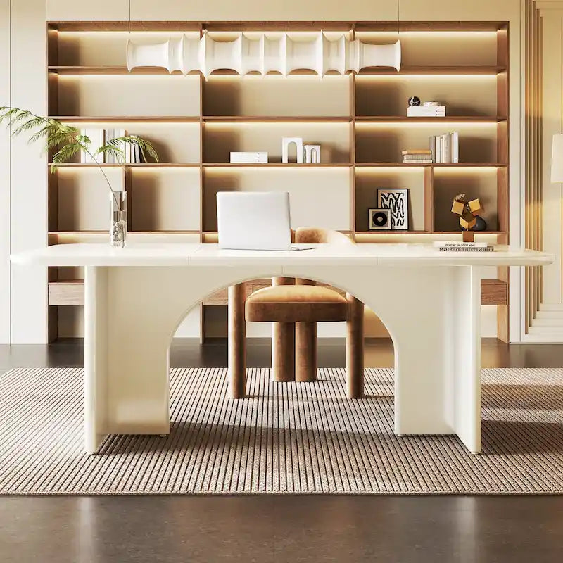 63" White/Black Arch-Base Computer Desk, 2-Person