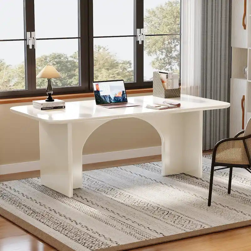 63" White/Black Arch-Base Computer Desk, 2-Person