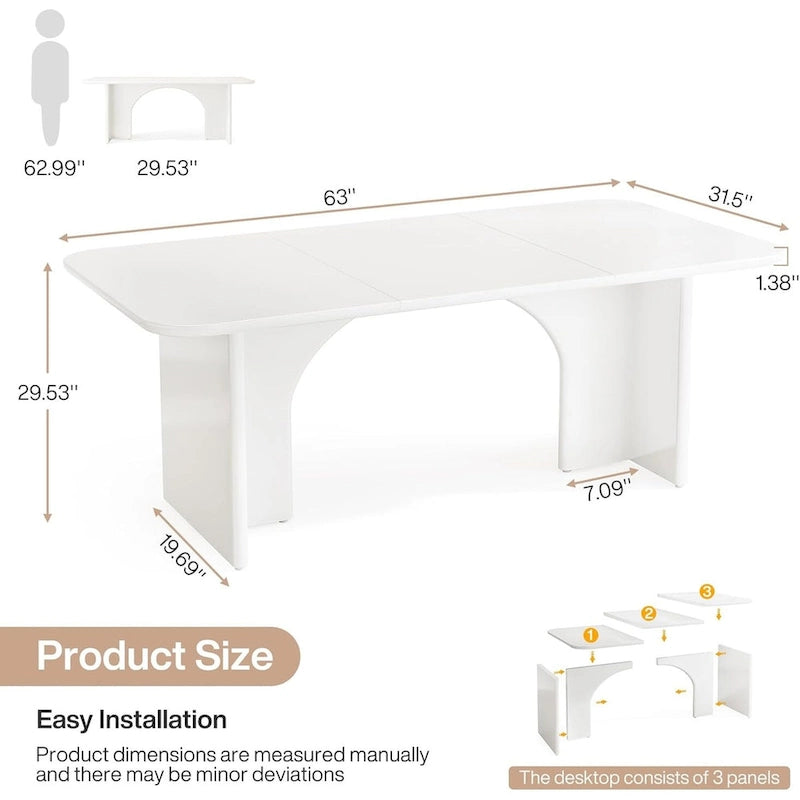 63" White/Black Arch-Base Computer Desk, 2-Person