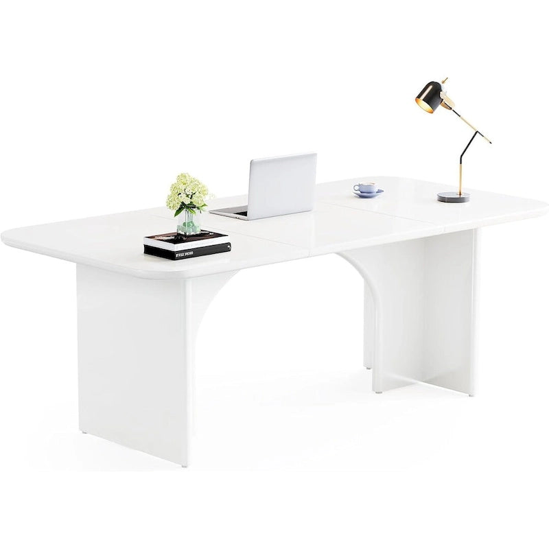 63" White/Black Arch-Base Computer Desk, 2-Person