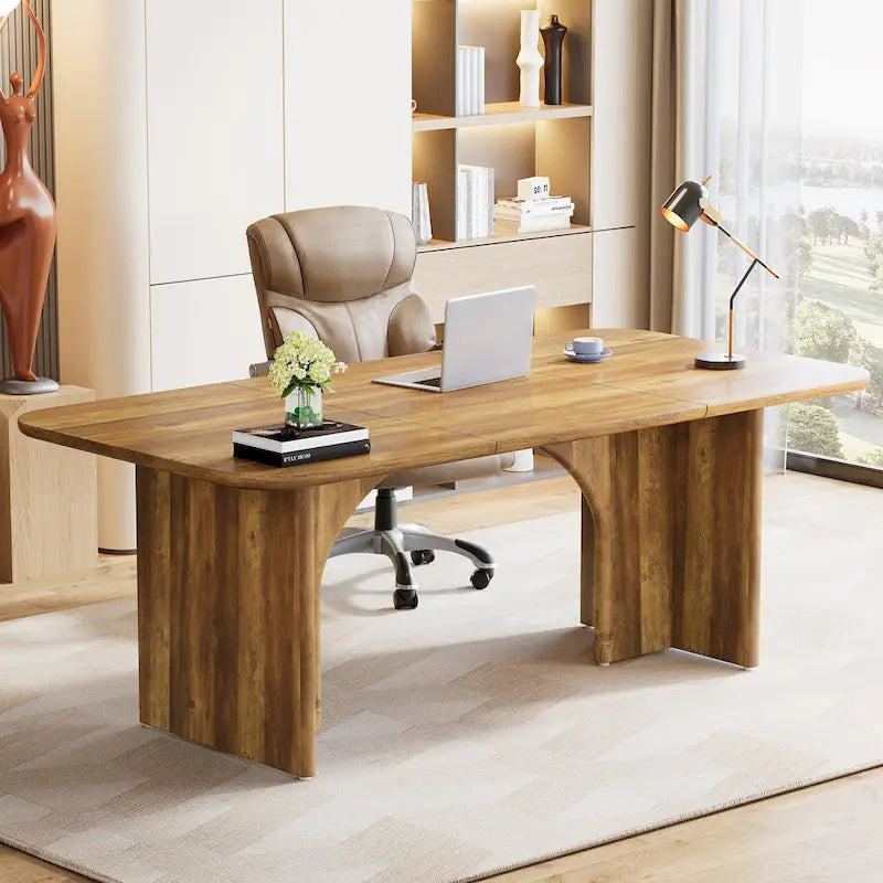 63" White/Black Arch-Base Computer Desk, 2-Person