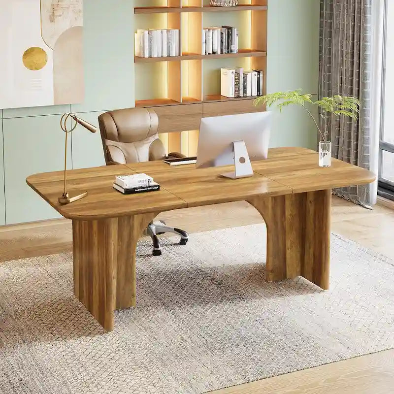 63" White/Black Arch-Base Computer Desk, 2-Person