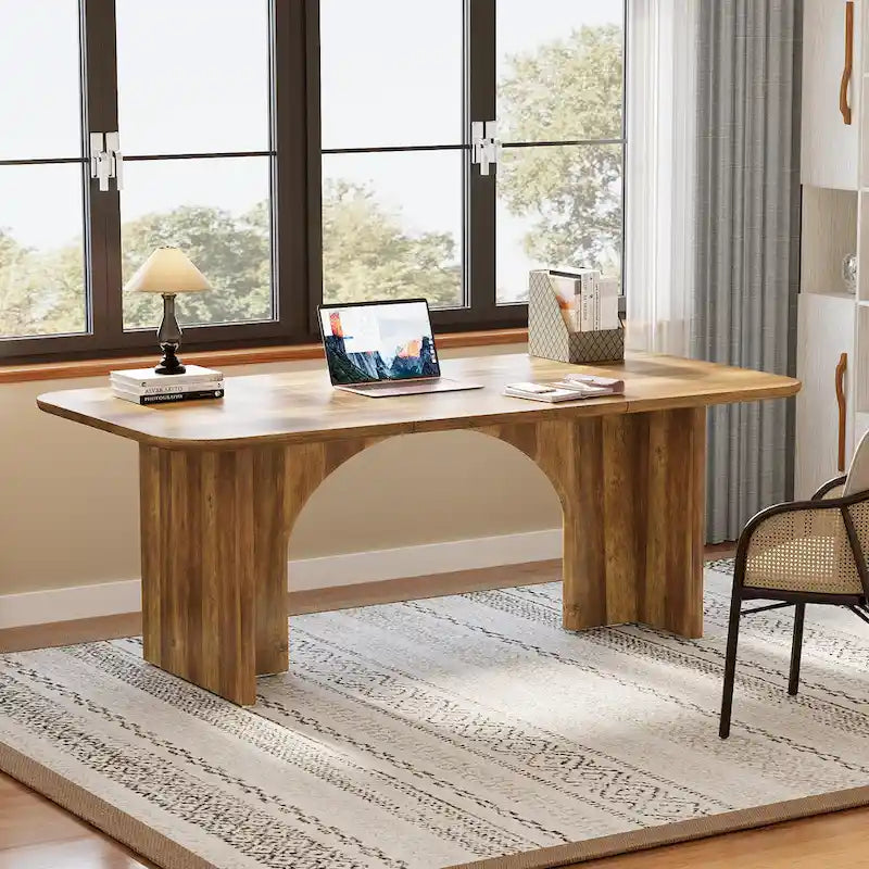 63" White/Black Arch-Base Computer Desk, 2-Person
